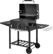 Outsunny Barbecue a Carvão com Bandeja Ajustável, Prateleiras Dobráveis, Rodas, Termómetro, Tampa, Chaminé, Ventilação e Cesto | Aosom Portugal