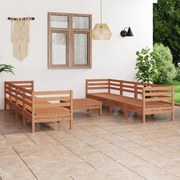 9 pcs conjunto lounge de jardim pinho maciço castanho mel