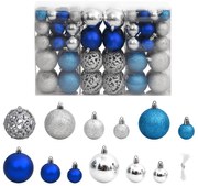 vidaXL Enfeites de Natal 100 pcs 3 / 4 / 6 cm azul e prateado