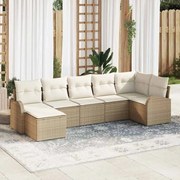 vidaXL Conjunto de Sofá de Jardim de 7 Peças com Almofadas em Rattan Sintético Beje