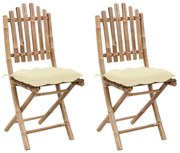 vidaXL Cadeiras de jardim dobráveis c/ almofadões 2 pcs bambu