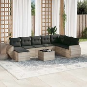vidaXL 9 pcs conj. sofás jardim com almofadões vime PE cinzento-claro