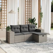 vidaXL 4 pcs conjunto sofás de jardim c/ almofadões vime PE cinzento