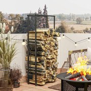 Suporte para Lenha Extensível com 4 Ganchos Carga Máxima 100 kg para Interior e Exterior 40-65x25x100-150 cm Preto