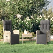 3 pcs conjunto lounge de jardim c/ almofadões vime PE cinzento