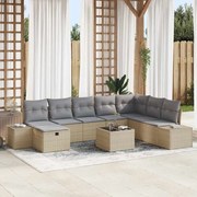 vidaXL Sofá de Jardim 9 Peças com Almofadas de Rattan Poliéster Bege