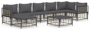 8 pcs conjunto lounge de jardim c/ almofadões vime PE antracite