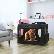 Transportadora para animais de estimação com estrutura metálica dobrável e pegas 91 x 63 x 63 cm Preta