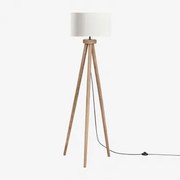 Luminária De Chão Em Madeira De Manga Simona Madeira De Manga & Linho Bege Creme Ø40 Cm - ↑25 Cm Azoia - Sklum