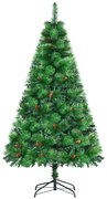 HOMCOM Árvore de Natal Artificial 180cm com 782 Ramos 56 Pinhas Folhas de PVC Base Dobrável e Suporte Metálico Verde