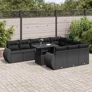 vidaXL 11 pcs conjunto sofás de jardim c/ almofadões vime PE preto
