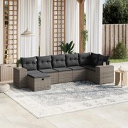 vidaXL 7 pcs conjunto sofás p/ jardim c/ almofadões vime PE cinzento