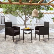 vidaXL 3 pcs conjunto de jantar para jardim vime PE preto