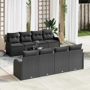 vidaXL Conjunto de Sofá de Jardim com 9 Peças e Almofadas em Rattan Sintético Preto
