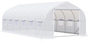 Outsunny Estufa Tipo Túnel 595x300x200cm Estufa de Jardim Grande com 12 Janelas e Porta Enrolável com Zíper para Cultivo de Plantas Branco