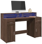 vidaXL Secretária c/ luzes LED derivados de madeira carvalho castanho