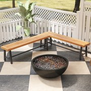 Conjunto de 2 Bancos de jardim em madeira de acácia sem costas com estrutura metálica robusta 160 x 32 x 45 cm Natural e preto