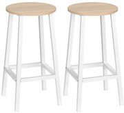 HOMCOM Conjunto de 2 Bancos Altos de Cozinha Bancos de Bar com Pés de Aço e Apoio para os Pés 32,5x32,5x65cm Madeira e Branco | Aosom Portugal