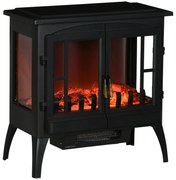 HOMCOM Salamandras Elétricas 1000W/2000W com Luzes LED e Proteção Contra Superaquecimento para 15-20 ㎡ 60x37x60,5 cm Preto | Aosom Portugal