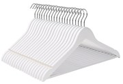 Cabides de madeira SONGMICS, conjunto de 20, cabides para casacos, cabides para roupas, com entalhes nos ombros, barra antiderrapante para calças, gancho giratório 360°, para ternos, camisas, casacos, branco e prata CRW03W-20