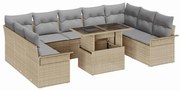 vidaXL Conjunto de Sofá de Jardim de 10 Peças com Almofadas Beijinhas em Rattan Sintético
