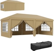 Outsunny Tenda para Festas 6x3 m Tenda de Jardim com Paredes Laterais Amovíveis 2 Portas com Zíper 4 Janelas e Bolsa de Transporte Caqui | AOSOM Portugal