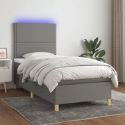 Cama box spring c/ colchão e LED 80x200 cm tecido cinza-escuro