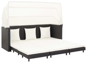 vidaXL Espreguiçadeira extensível 3 lugares com toldo vime PE preto