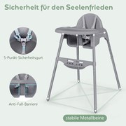 Cadeira alta para bebês e crianças pequenas 4 em 1, cadeira infantil conversível com cinto de segurança, bandeja ajustável e removível, branca