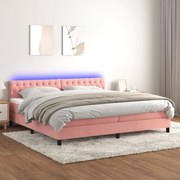 Cama box spring c/ colchão/LED 200x200 cm veludo rosa