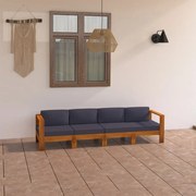 vidaXL Sofá jardim 4 lugares c/ almofadões cinza-escuro madeira acácia