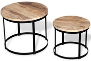 vidaXL Mesas centro redondas madeira mangueira rústica 2 pcs 40cm/50cm