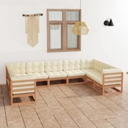 vidaXL 9 pcs conj. lounge jardim almofadões pinho maciço castanho mel