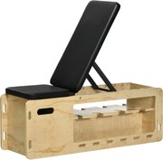 HOMCOM Banco de halteres com suporte para halteres, 1 cesta de armazenamento, ajustável em 6 posições, madeira maciça, Natural + Preto | Aosom Portugal