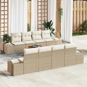 vidaXL Conjunto de Sofá de Jardim com almofada 9 pcs Bege vime PE