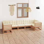 vidaXL 7 pcs conj. lounge jardim almofadões pinho maciço castanho mel