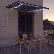 Toldo com sensor de vento e LED 400x300 cm azul e branco