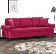 vidaXL Sofá 3 lug. + almofadas decorativas 180cm veludo vermelho tinto