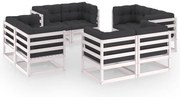 vidaXL 8 pcs conjunto lounge de jardim c/ almofadões pinho maciço