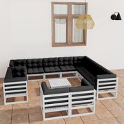 13 pcs conj. lounge de jardim c/ almofadões pinho maciço branco