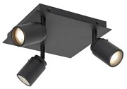 Foco de teto moderno preto quadrado 3 luzes IP44 - Ducha