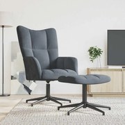 vidaXL Cadeira de descanso com banco veludo cinzento-escuro