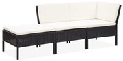 vidaXL 3 pcs conjunto lounge de jardim c/ almofadões vime PE preto