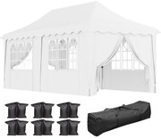 Outsunny Tenda Dobrável Pop Up 6 Paredes Laterais Anti-UV Altura Ajustável Campismo Festas Eventos 596x300x315 cm Branco | Aosom Portugal