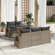 6 pcs conjunto sofás de jardim com almofadões vime cinzento