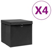 vidaXL Caixas de arrumação com tampas 4 pcs 28x28x28 cm preto