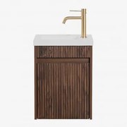 Conjunto De Móvel De Casa De Banho Suspenso Em Madeira Com Lavatório Integrado Narek Madeira Escura & Sem Espelho & Dourado - Sklum