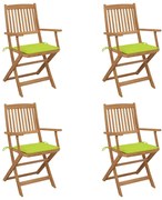 vidaXL Cadeiras de jardim dobráveis c/ almofadões 4 pcs acácia maciça