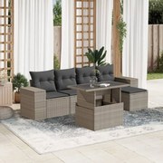 vidaXL 6 pcs conj. sofás jardim com almofadões vime PE cinzento-claro