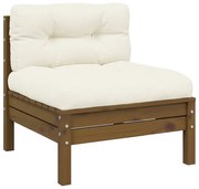 vidaXL Sofá de centro p/ jardim + almofadões pinho maciço castanho mel